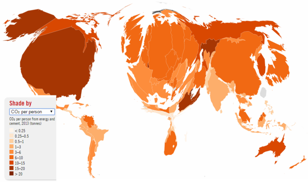 Cumulative emissions carbon map per capita